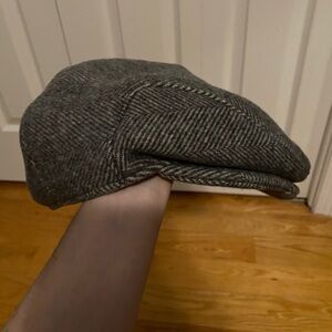 Wigens Gray Herringbone Newsboy Wool Flat Cap